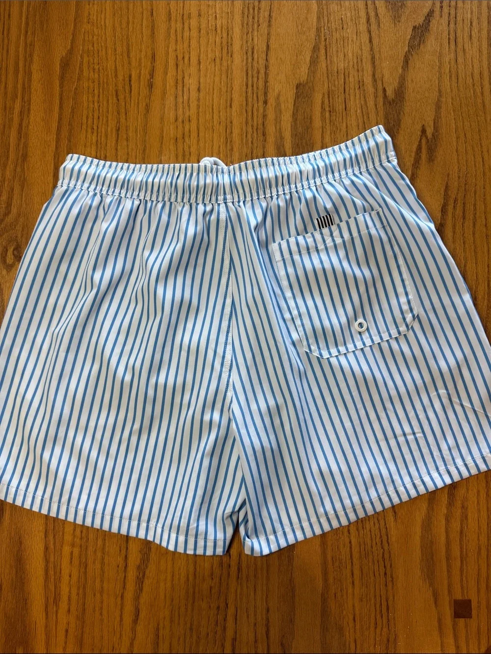 Men's Light Blue & White Striped Swim Trunks